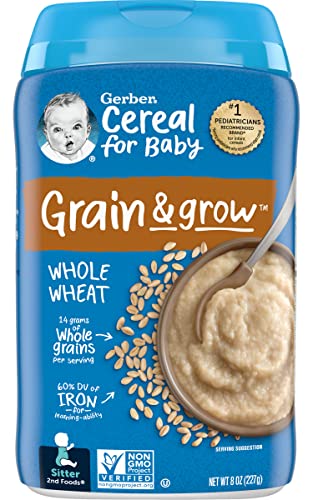 Gerber Cereal For Baby 2Nd Foods Grain & Grow Cereal, Whole Wheat Cereal, Made With Whole Grains & Essential Nutrients, Non-Gmo, 8-Ounce Canister (Pack Of 3) #TOP1