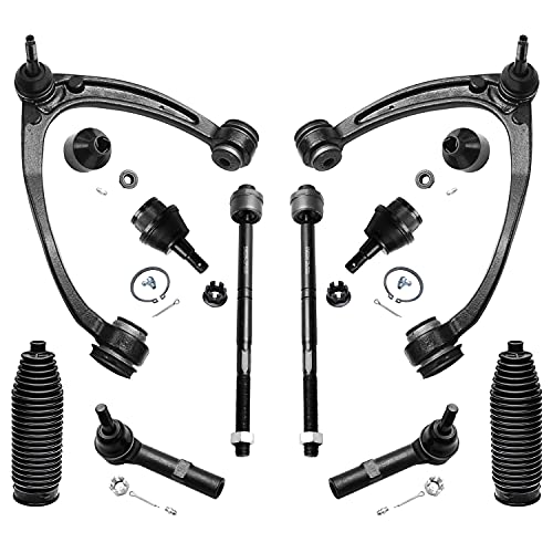 Image of Detroit Axle - 10pc Front End Control Arm Kit for 2007-2013 Chevy Silverado 1500 Suburban GMC Sierra Yukon XL 1500 Cadillac Escalade EXT ESV, Upper Control Arms Lower Ball Joints Tie Rod w /Boots