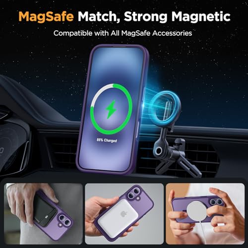 Image of Miracase Magnetic for iPhone 17 Case (Compatible with MagSafe) with Screen Protector Military-Grade Protection, Anti-Fingerprint Translucent Matte Phone Cover for iPhone 17 6.3 inch, Dark Purple