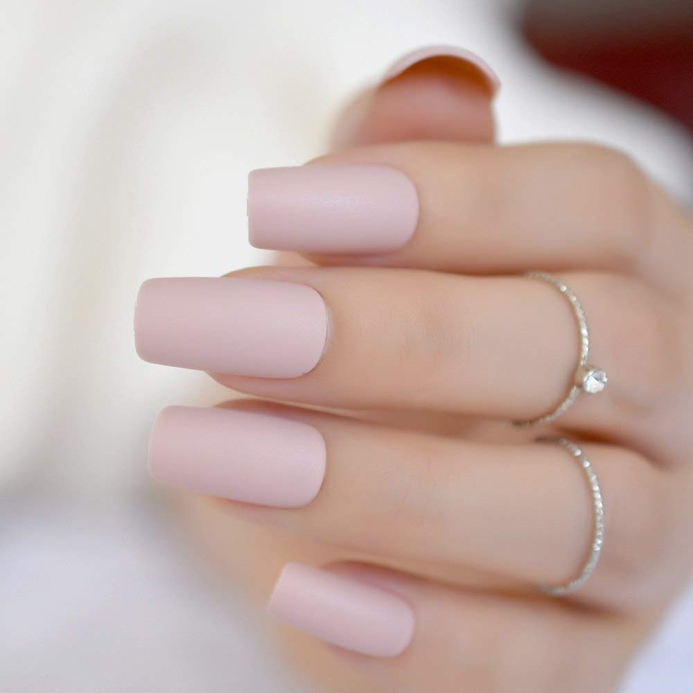 Amazon.com: CoolNail Soft Pink Purple Matte False Nails Light Lilac Color  Frosted Women Fake Nail Square Top Finish Designs Finger Nail Art Tips :  Beauty & Personal Care