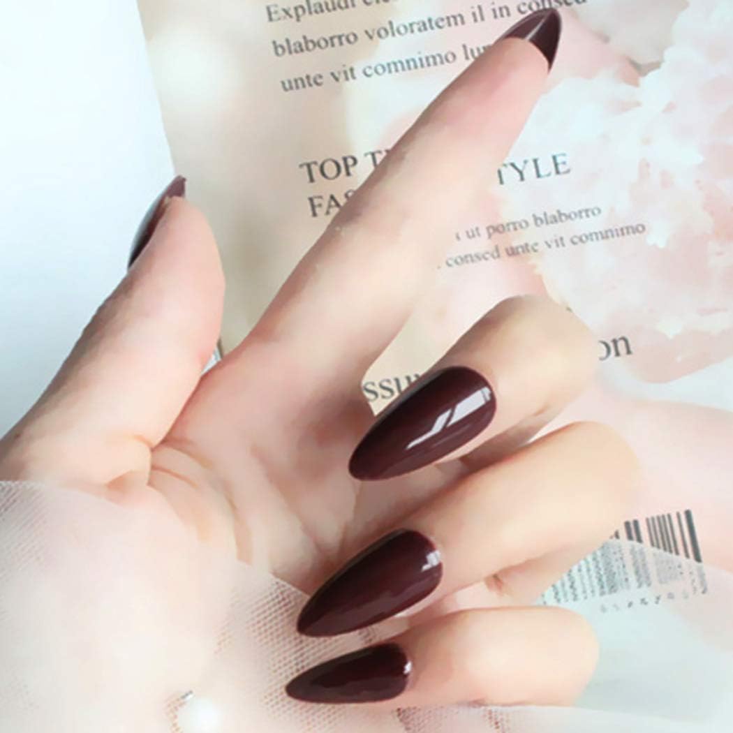 Brishow False Nails Different Pure Color Solid Color Sharp Fake Nails Salon Quality Full Cover Claw Fake Nails for Women and Girls (coffee)