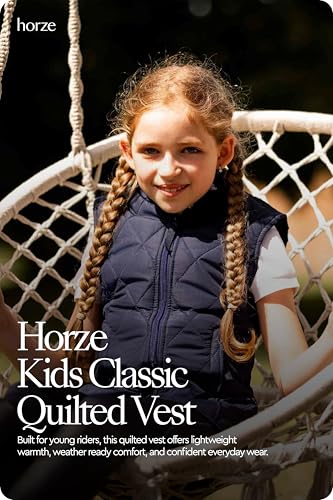 Image of HORZE Kid's Unisex Quilted Softshell Lightweight Windproof Equestrian Riding Vest | Size Chart in Image