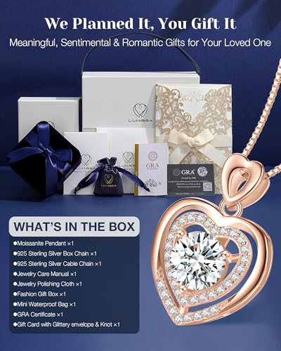 Moissanite Necklace for Women, 2Ct Rose Gold Heart Pendant Necklace Gifts for Wife, 18K Gold Plated S925 Sterling Silver, Anniversary Jewelry Present for Wife, Birthday Gifts for Girlfriend, Mom4
