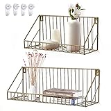  AGSIVO 2er Set Wandregal Schweberegal mit Metallgitter Aufbewahrungsregale Gestelle anzeigen für Bücher CDs und Dekostück beim Wohnzimmer Schlafzimmer und Büro (Gold)