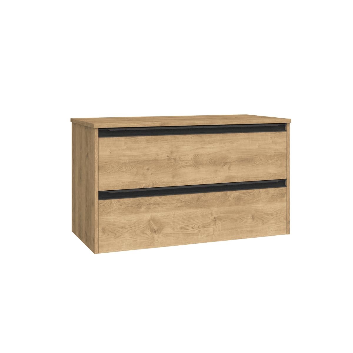 Mueble de Baño Suspendido con Lavabo Sobreponer Cerámico |Mueble Volado 2 Cajones Con Tirador | 60 cm Roble Natural Tirador Negro