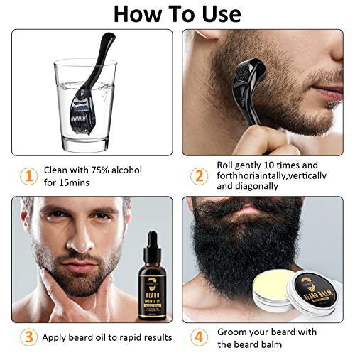 Yoobeaul Beard Growth Kit, Beard Derma Roller + Beard Oil & Beard Balm, Beard Roller Kit - Fathers Gifts For Dad - Gifts For Men Husband Boyfriend #TOP3