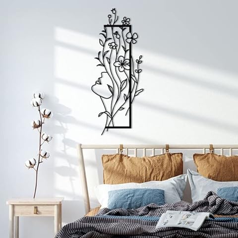 NORTH KAISER Flower Metal Wall Art | Black Vertical Wall Decor, Woman Wall Hanging, Aesthetic Design for Home Decorations Bedroom Living room Bathroom (37.8'' x 15.4'' / 96 x 39 cm) Cover