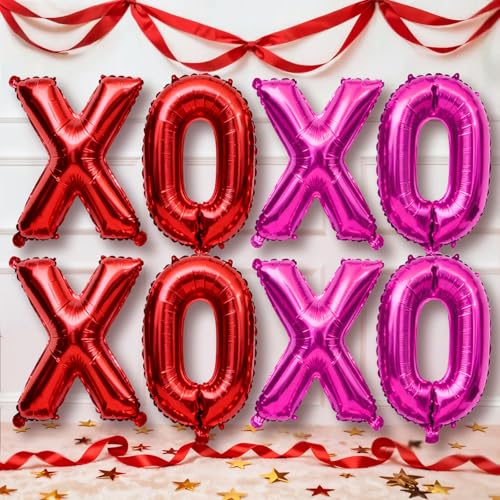 Image of Red Pink XOXO Balloons 8 Pcs Valentines Day Balloons PinK Red XOXO Foil Balloon Letters for Girls Women Anniversary Sweet Valentine Day Romantic Decorations Special Night Party Bridal Shower