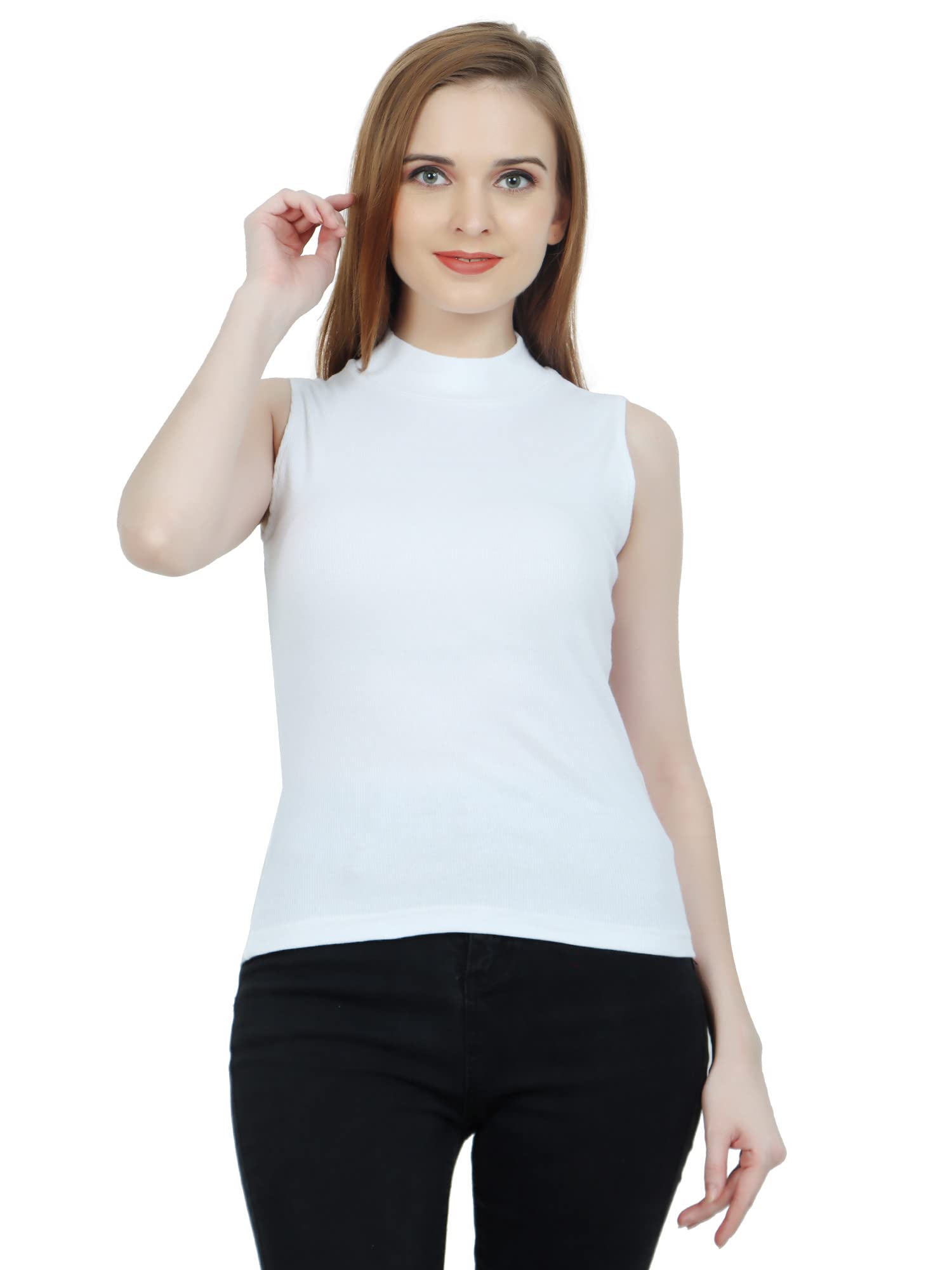 Fasska Women's Western Tank Top Sleeveless Stretchable Ribbed High Neck Top | Turtle Neck for Women Stylish (in, Alpha, S, White) - Image 6 thumbnail