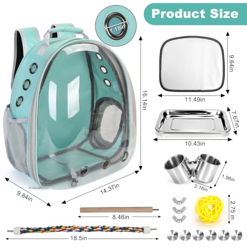 Image of Bird Travel Carrier, Bird Backpack Cage with Rope & Wood Perches Tray Food Bowl, Portable Clear Bubble Window Breathable Mesh Bag for Small Medium Parrots Cockatiel Parakeet Budgies Conures Lovebirds