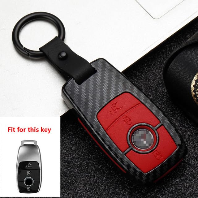 For Car - Fashion ABS+Silica 𝖦е| Carbon fiber Car Remote Key Case Cover For Mercedess Benzs AMGs E Class W213/C Class W205 2018 key shell (E-carbon red)