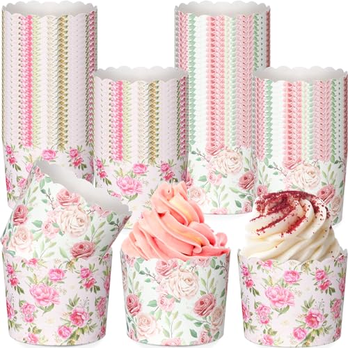 Ziliny 100 Pcs Spring Floral Cupcake Liners Fancy Flower Paper