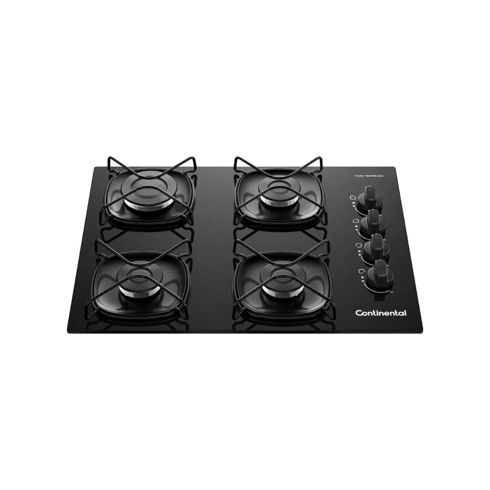 Cooktop 4 Bocas a Gás GLP Continental Mesa de Vidro Preto Acendimento Automático KC4GR