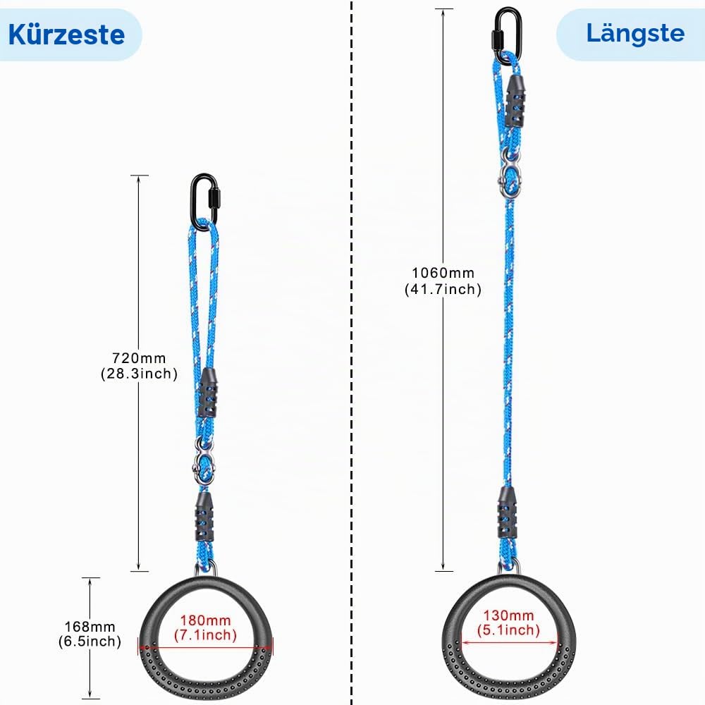 SELEWARE Turnringe Outdoor Fitness Ring - 2PCS Gymnastikringe Kinder Turnen Calisthenics Equipment mit Seil Riemen Klimmzug Trainingsringe für Gym Home Fitness 1000LBS Kapazität