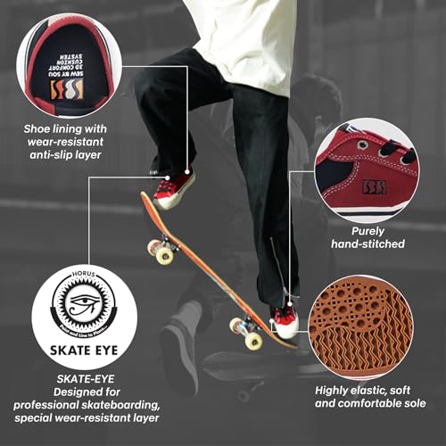 Image of Skateboard Shoes for Men Leather Low Top Pro Skateboarding Training Casual Sneakers