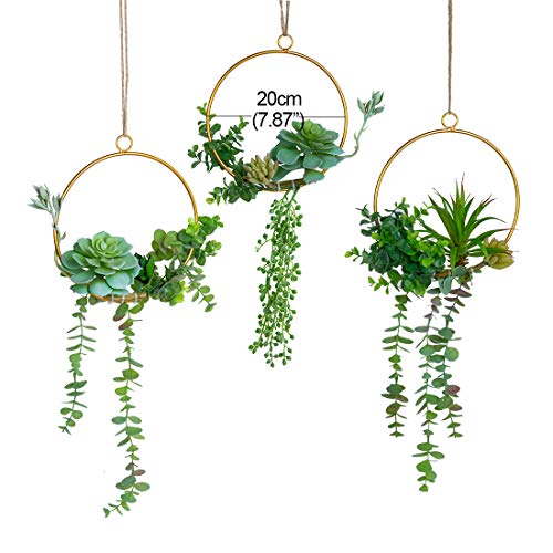 Swthony LSZS003KK Artificial Succulents Wreath Set Of 3 Hanging Gold Geometric Garland Greenery Wreath Wall Decor thumb #3