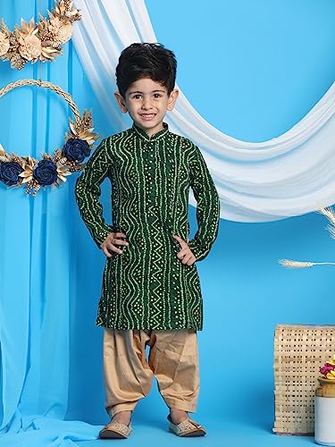 Image of VASTRAMAY Boys' Bandhani Kurta & Patiyala Set | Traditional Ethnic Out Fit For Rakhi