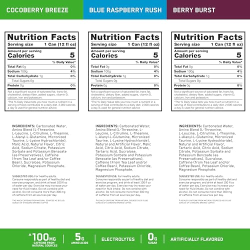 Image of Optimum Nutrition Amino Energy Hydration Drink, Berry Variety, 12 Ct | 12 Fl Oz On The Go Sparkling Hydration Drink with Electrolytes and BCAAs, Zero Sugar, 100mg Caffeine Per Serving, 12-Pack