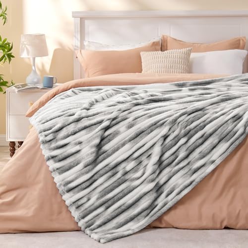 Image of BEDELITE Ribbed Twin Blanket for Couch & Bed, Black&White, 60 inchx80 inch | Ultra-Soft Plush Fleece, Cozy, Warm Yet Lightweight, Ribbed Texture, Home Decor, Machine Washable, Giftable, All-Season Use