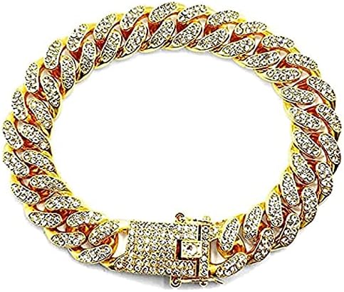 Apzzic 12mm Gold Plated Hip Hop Iced Out CZ Lab Diamond Miami Cuban Link Chain Bracelet with Giftbox for Men and Women Gold 8inch
