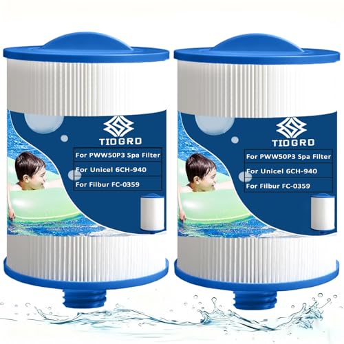 TIDGRD Filtre Spa PWW50P3,pour Unicel 6CH-940, pour Unicel 6CH-940 Filbur FC-0359,25252,03FIL1400 Remplacement, Filtre Spa 1 1/2 Pouce (PWW50-2 Pcs)