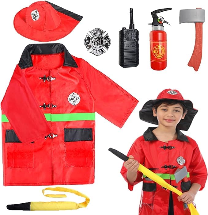 GenericKids Fireman Police Costume Role Play Set, Toddler Fireman Police Dress up, Fire Pretend Chief Outfit, Fireman Toys Accessories, Fire Chief Costumes, Party Birthday Gift for 3 to 4Year Old Boy Girl