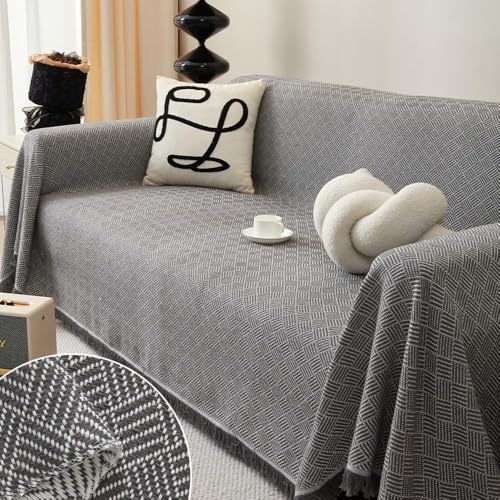 Funda de sarga reversible suave, decorativa y versátil para sillas, sofás, camas, más de 4 asientos (180 x 420 cm), gris, elegante decoración del hogar, tela de alta calidad