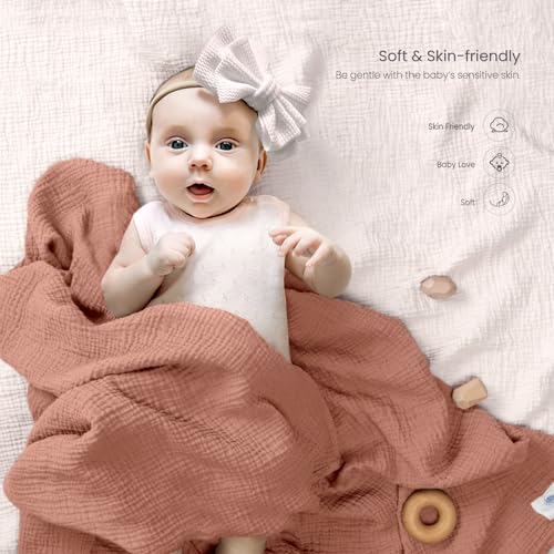 Image of lulumoon Muslin Swaddle Blankets for Baby: Lightweight & Breathable Receiving Blankets for Hospital - Neutral Registry Gift for Newborn 3pack (Chestnut)