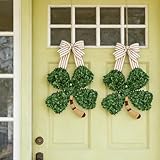 2PCS St. Patrick's Day Decorations Wreath for Front Door, 22" x 14" Artificial Shamrock Wreath for St Patricks Day with Bow Door Swag for Fireplace Home Wall Window Spring Indoor Outdoor Decor