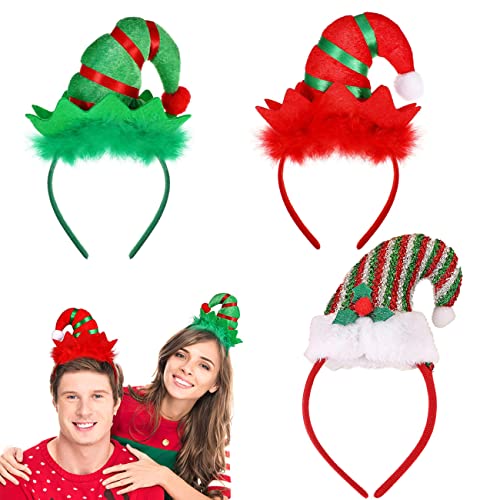 HLFMQZEI Bandeau Noel,3 Pièces Chapeau Elfe ,Serre-tête de Noël ,Enfants Chapeau de Lutin, pour Enfant Adultes Accessoires de Fête Noël Cadeau