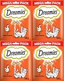 Dreamies Klassiker Katzensnacks mit Huhn – Katzenleckerli mit knuspriger Textur und cremiger Füllung – 4 x 180g