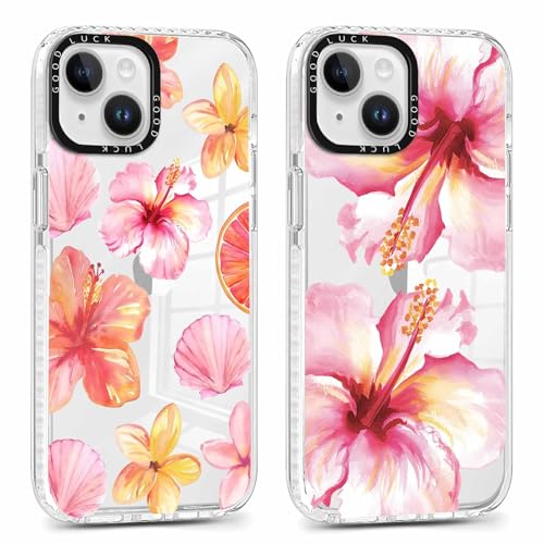 Coque iPhone 14 Plus fleur d'hibiscus transparente lot de 2