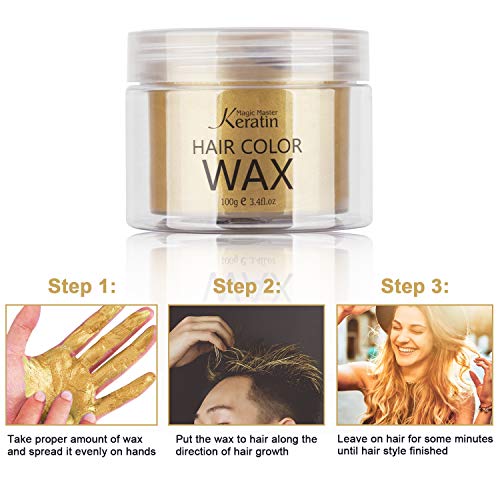 Temporary Hair Color Wax Blonde Golden, Magic Master Keratin Hair Dye Paint Wax, 3.4 Fl Oz Natural Washable Temporary Hair Color For Kids Girls Women & Men Dark Hair, Party, Cosplay, Festival & Halloween #TOP3