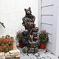 YZM 40.16" H 5 Tier Outdoor Fountain Black Bears Climbing Tree Garden Water Fountain Outdoor Water Feature Resin for Farmhouse Patio Yard Deck Home Lawn Porch House Relaxation Exterior Balcony