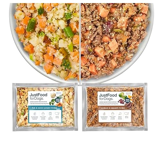 JustFoodForDogs Frozen Fresh Healthy Weight Dog Food, Complete Meal or Dog Food Topper, Fish & Sweet Potato and Venison & Squash, Human Grade Dog Food Recpie, 18 oz (Pack of 7)