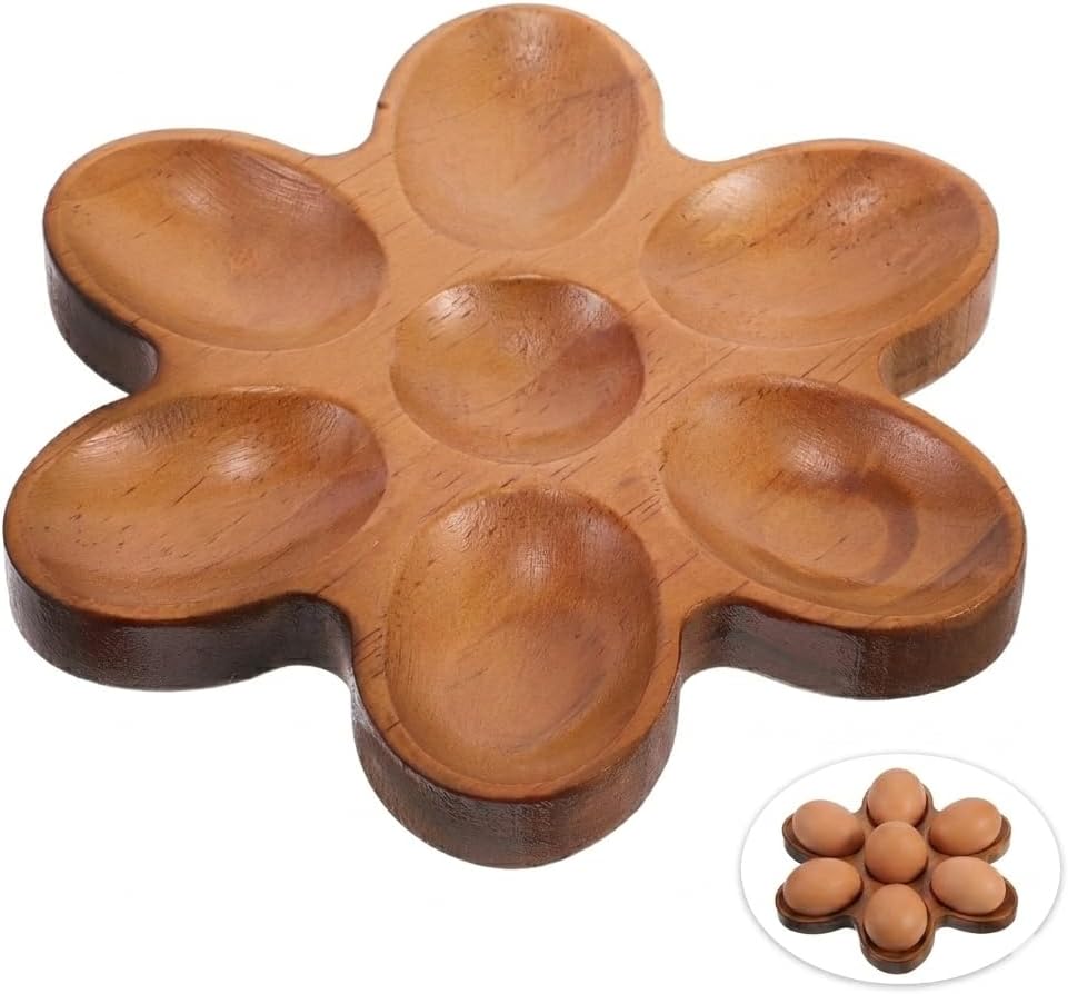 Unomor Wooden Egg Tray Creative Rustic Egg Holder Organizer for Countertop Fresh Storage Box 5.90X5.90X0.59In Multifunctional Kitchen Decor