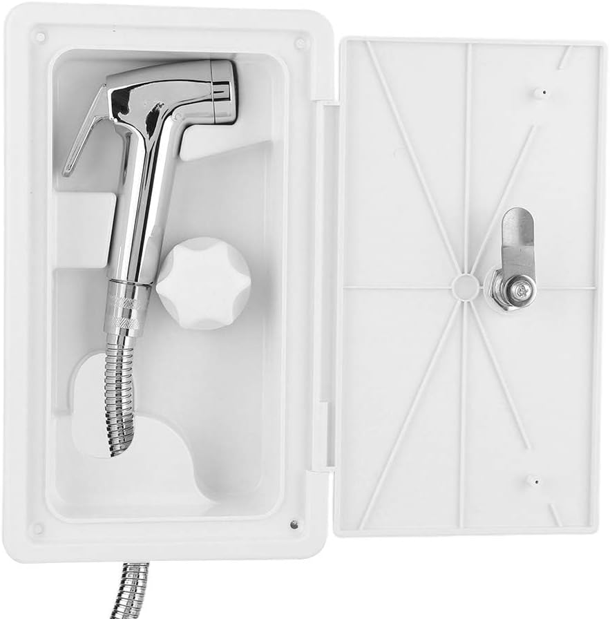 JEOZBM RV Exterior Shower Box Kit, Outdoor Rv Shower Box with Hot Cold Switch, Stainless Steel Shower Nozzle with 2 Keys for Motorhome Caravan