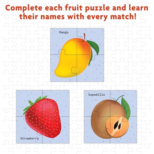 Image of THE BOOK TREE Bright Brain Fruits 48 Piece Paper Jigsaw Puzzle for Preschoolers, Educational Toy for Learning Fruits, Gifts for Kids Ages 3 to 6 By Majestic Book Club,Multicolor