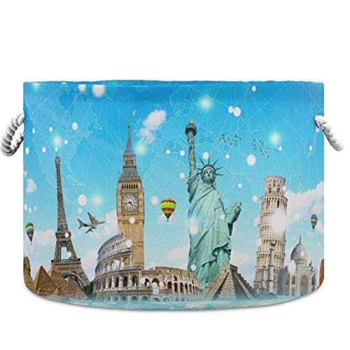 visesunny Cesta de armazenamento, famosos marcos do mundo, cesta de berçário, organizador de roupas, caixa organizadora de brinquedos, bolsa de lavanderia dobrável para quarto de criança, sala de