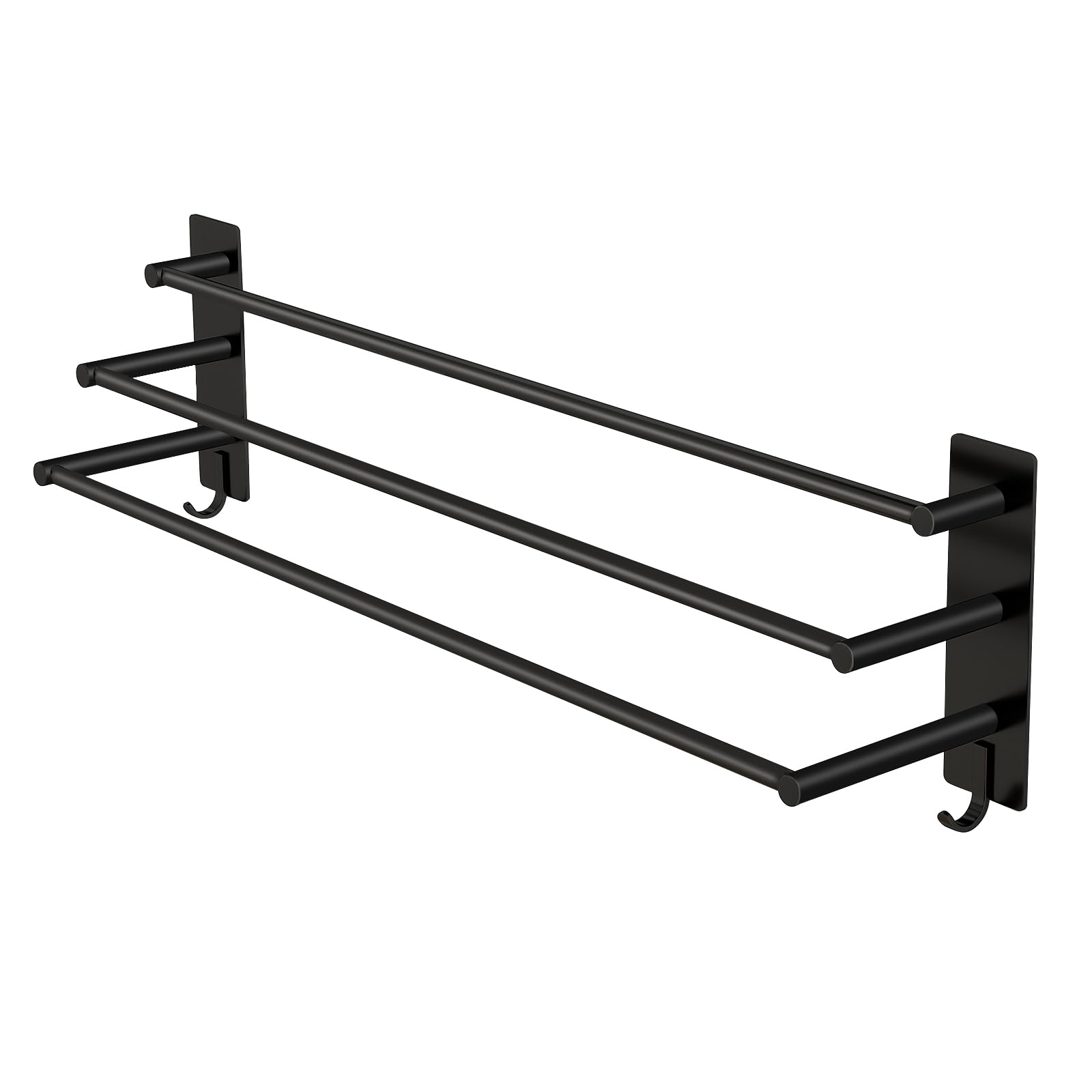 Vista Toallero sin taladrar, 3 niveles, 75 cm, acero inoxidable, autoadhesivo, toallero de pared, para dormitorio, cocina, salón, negro