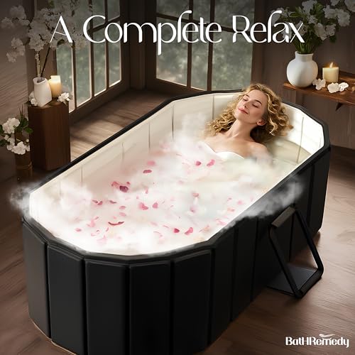 Image of Bath Tub for Adult for Bathroom, Foldable SPA Tub for Home Use with Drainage Hole, Thickened Insulated Ice Bath Tub, Inflatable BathTub for Adults, Ice BathTub for Adults (Black)