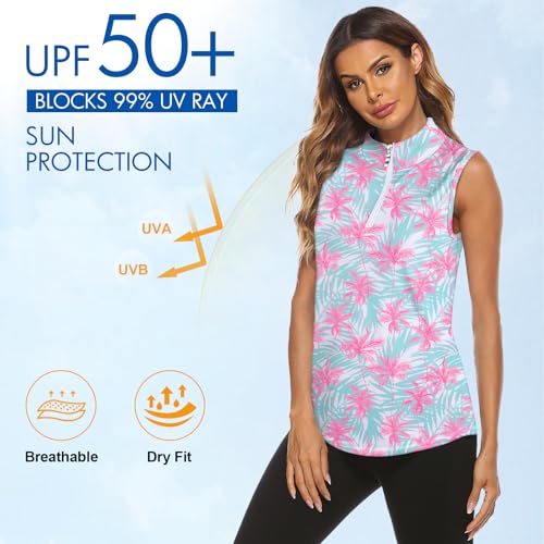 Image of Koscacy Women's Sleeveless Golf Tennis Polo Shirts Zip Up Dry Fit Workout Tank Tops Athletic Shirt