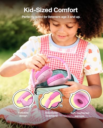Image of Belkin SoundForm Mini 2 Wireless Kids Bluetooth Headphones - On-Ear Earphones w / 55H Battery Life, 85dB Safe Volume Limit, Built-in Microphone - Toddler Headphones for iPad, Tablet, School, Travel