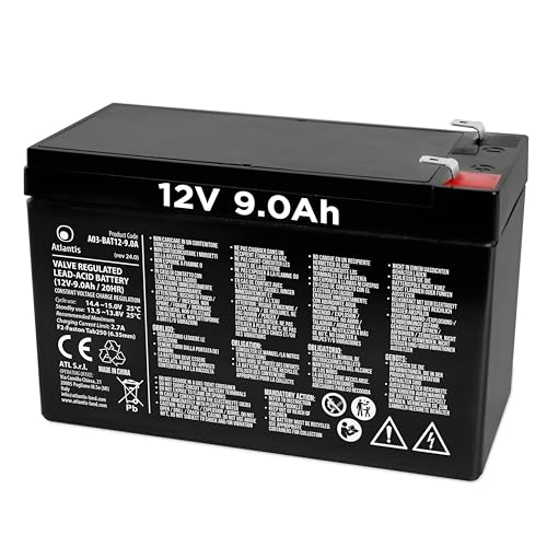 Atlantis 12v 9 ah Hermetic Lead Battery (VRLA), Convient pour UPS(onduleur), vidéosurveillance, systèmes d'alarme, mobilité électrique, Jouets, F2 6.3mm faston...
