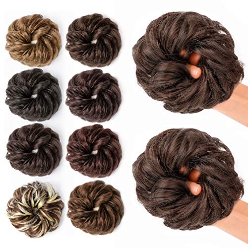 JessLab Hair Bun Scrunchie, 2 Pcs Messy Bun Scrunchie Natural Look Hair Bun Wrap Ponytail Hair Extension Hairpiece Hair Accessory for Women Girl Ladies, 50g (6#, 2 Packs)