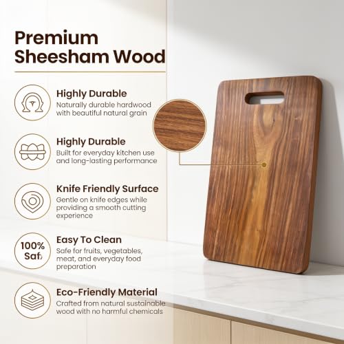 Image of Sheesham Wood Chopping Board for Kitchen, Wooden Cutting Board for Vegetables, Fruits & Meat, Thick Hardwood Serving Board- L