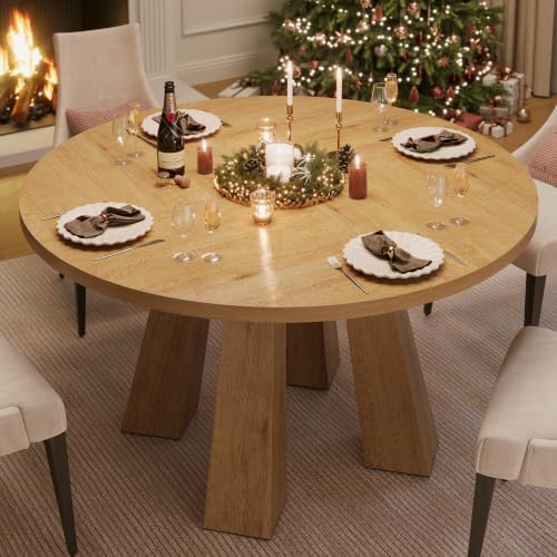 IDEALHOUSE 47" Round Dining Table for 4-6, Farmhouse Wood Kitchen Table