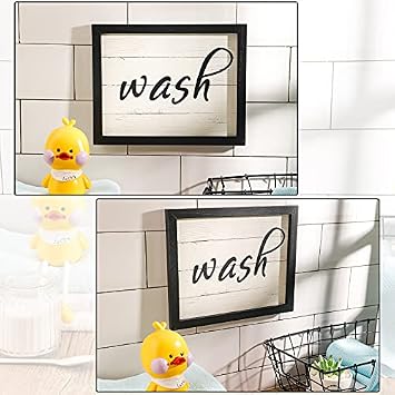 4 Pcs Laundry Room Decor for Wall Wash Dry Fold Repeat Sign 10 x 8 Inch Funny Laundry Room Wall Art Signs Framed Rustic Farmhouse Hanging Wood Decor for Bathroom Home for Housewarming Gift(Black)