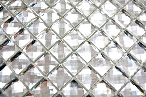 MOS130-0208_f - Piastrelle a mosaico, in vetro traslucido, 10 pezzi, colore: Bianco