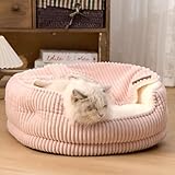 OMLIVLIES Cat Beds for Indoor Cats,with Soft Hooded Blanket.Comfortable Cute cat Bed,Removable Inner pad Washable with Non-Slip Bottom,Cozy Kitten、Small Dog Bed (Pink)